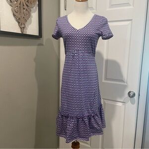 Boden Melissa Jersey Dress Short Sleeve V-neck Ruffle Blue Pink Cotton Women 6R